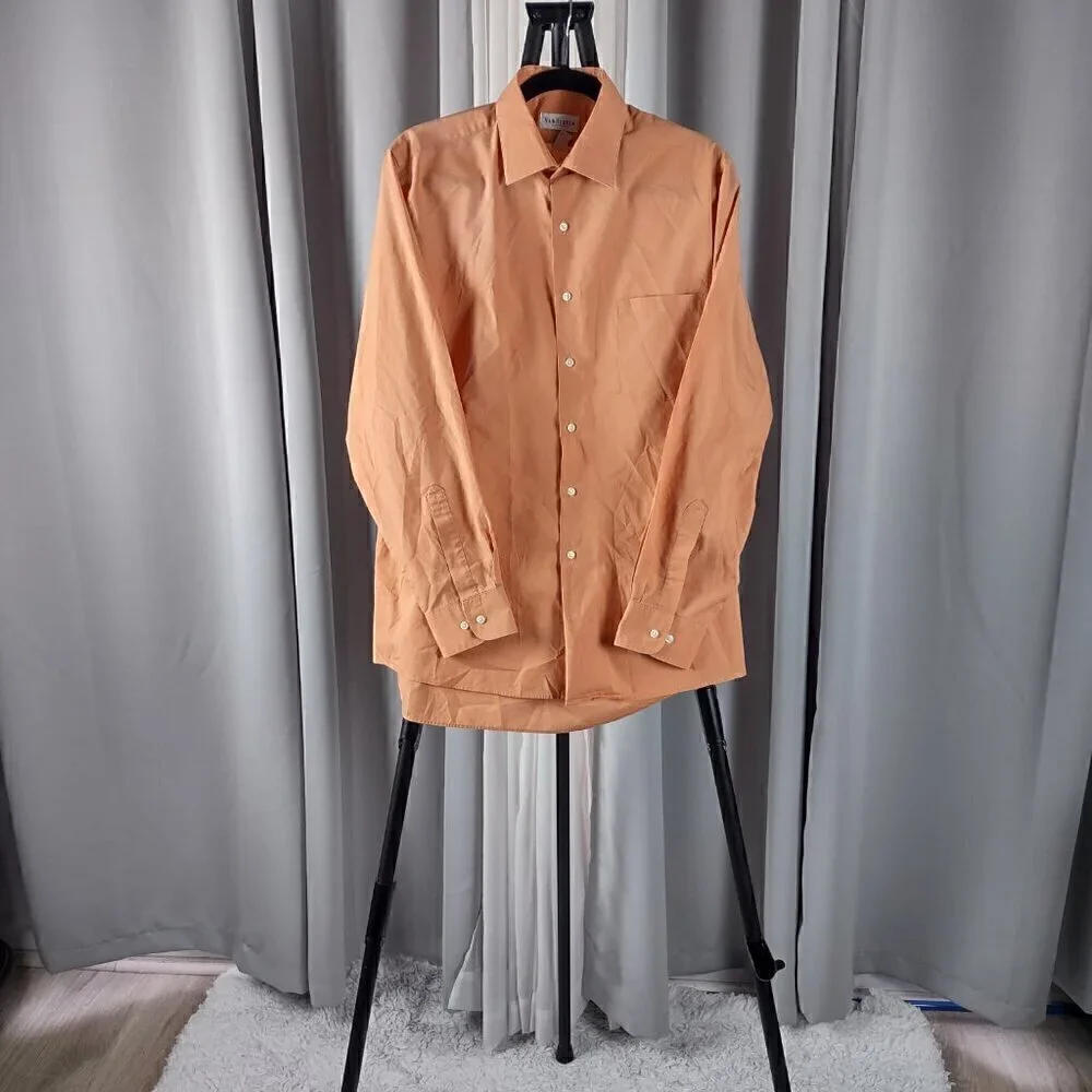 Van Heusen Men's Orange Cotton Blend Button Down Size Large 16 (34-35)